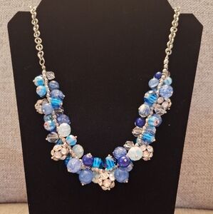 Beautiful Blue & Silver One Of A Kind Beaded Necklace